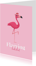 Kerstkaart flamingo tropisch kerstmuts humor