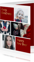 Kerstkaart fotocollage gouden tekst aanpasbare kleur