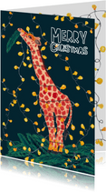 Kerstkaart giraffe met lichtjes