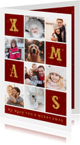 Kerstkaart gouden XMAS met vakjes en foto's