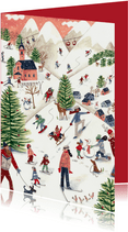 Kerstkaart illustratie ski landschap