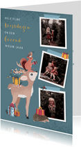 Kerstkaart met fotocollage en illustratie van bosdieren