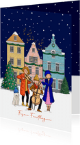 Kerstkaart orkest met stadje