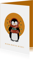 Kerstkaart pinguïn illustratie warm winter wishes