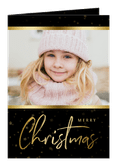Kerstkaart zwart sterren met gouden accent en foto