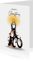 Kerstkaarten met stapel pinguïns en ster