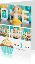 Kinderfeestje 1 jaar cake smash collage cupcake