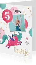 Kinderfeestje uitnodiging unicorn feestje ballonnen confetti