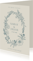 Klassieke trouwkaart met geïllustreerde bloemenkrans