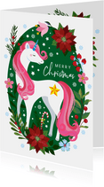 Kleurrijke unicorn kerstkaart