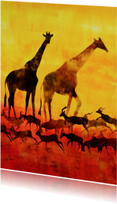 Kunstkaart giraffen en antilopes