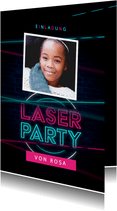 Lasertag Kindergeburtstag Einladung rosa mit Foto