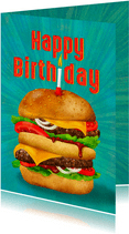 Lekkere verjaardagkaart voor jongens, hamburger met kaarsje
