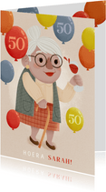 Leuke verjaardagskaart Sarah humor ballonnen 50 jaar