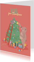 Lieve kerstkaart met illustratie van een egel en beer