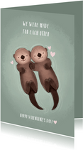 Lieve valentijnskaart illustratie otters en grappige tekst