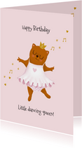 Lieve verjaardagskaart voor kind met dansende kat