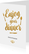 Menukaart trouwen met gouden letters - enjoy your dinner!