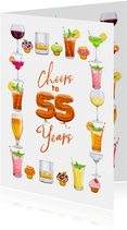 Moderne kaart met glazen, diverse drankjes, 55 jaar
