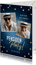 Moderne uitnodiging pensioen party gouden confetti & foto's