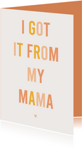 Moederdagkaart 'I got it from my mama'