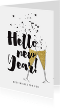 Nieuwjaarskaart champagne glazen