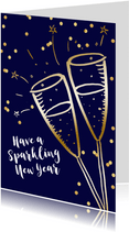 Nieuwjaarskaart champagne goudlook  confetti