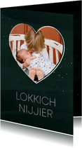 Nieuwjaarskaart Fries Lokkich Nijjier met zilverlook en hart
