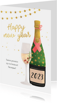 Nieuwjaarskaart illustratie champagne sterren 2023