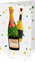 Nieuwjaarskaart illustratie champagne sterren confetti