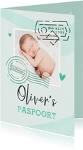 Paspoort geboortekaartje unisex mintgroen made with love