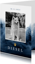 Rouwkaart hond stijlvol verf goud foto hondenpootje