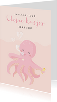 Roze liefde kaart met illustratie van een octopus
