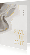 Save the date kaart stijlvol met marmereffect en goudfolie