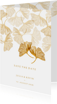 Save-the-Date-Karte zur Hochzeit Ginkgoblätter Stempel