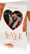 Save the date kerst wit met foto en koperfolie