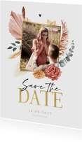 Save the date trouwkaart droogbloemen bohemian stijlvol foto