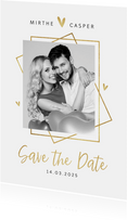 Save the date trouwkaart goud stijlvol modern grafisch hart