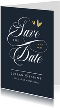 Save the date trouwkaart klassiek stijlvol goud kalligrafie