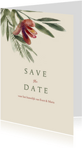 Save the datekaart met roze rode waterverf bloem en takjes
