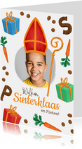 Sinterklaaskaart foto Sint mijter cadeau's pepernoten