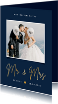 Stijlvolle bedankkaart trouwdag Mr & Mrs met eigen foto