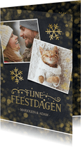 Stijlvolle kerstkaart met zwarte achtergrond en goudlook 