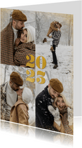 Stijlvolle nieuwjaarskaart met fotos en grote gouden 2023
