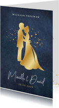 Stijlvolle trouwkaart met gouden bruidspaar silhouet 