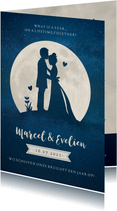 Stijlvolle trouwkaart nieuwe datum met silhouetje en maan 