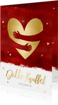 Stijlvolle valentijnskaart met gouden hart en knuffel