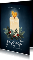 Stilvolle Weihnachtskarte gesegnete Weihnacht mit Kerze