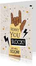 Stoere beterschapskaart met handgebaar 'You Rock' en sterren