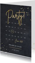 Stoere uitnodiging voor een feestje met kalender en party